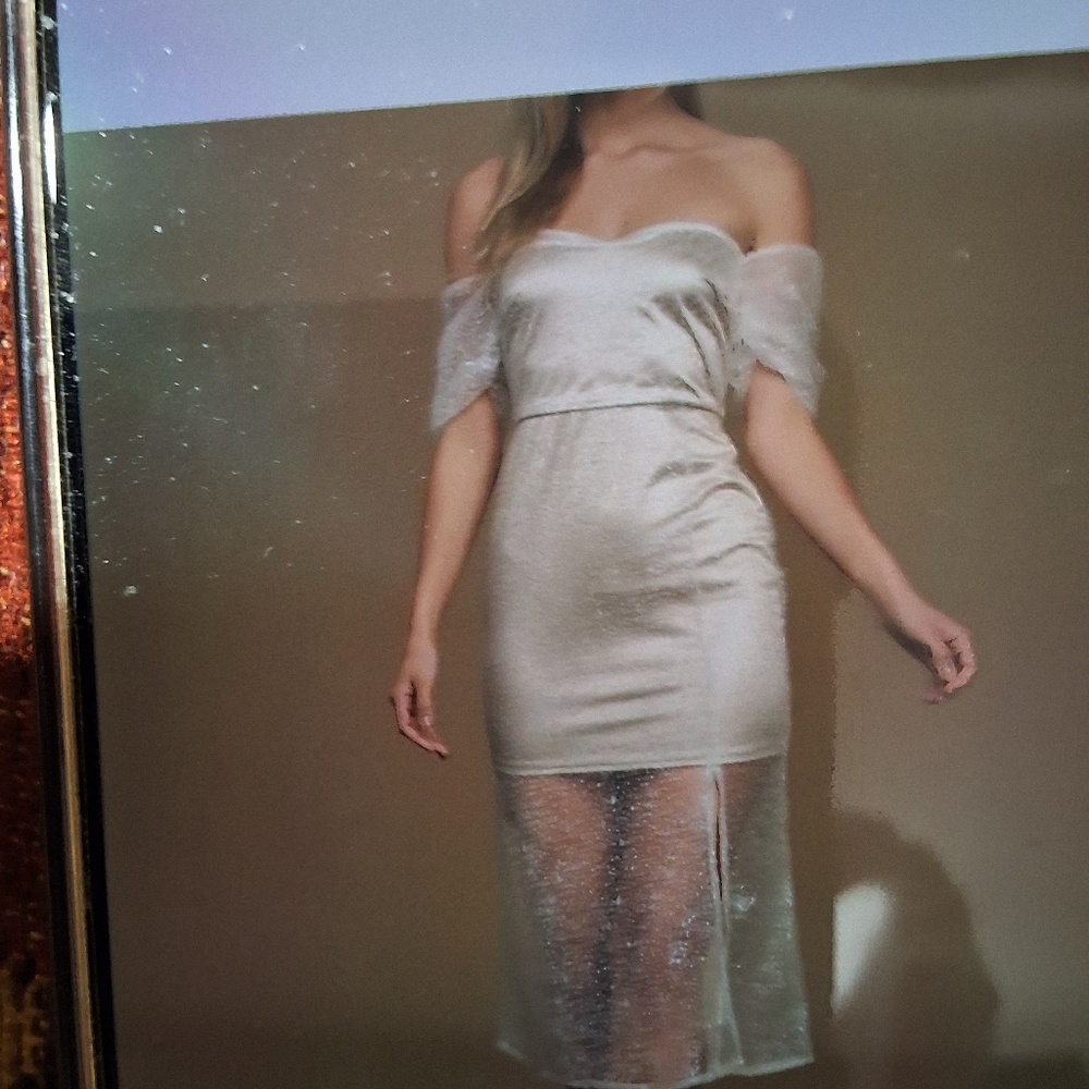 Lulu's Sparkling Ivory Overlay Dress NEW